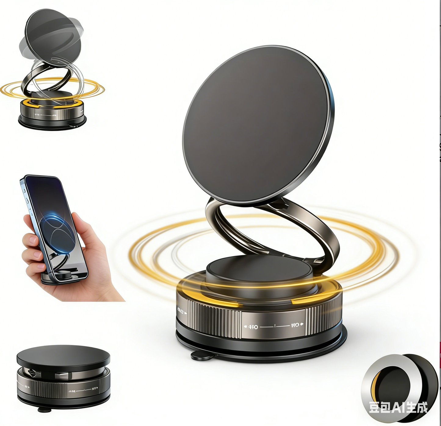 360° Black Magnetic Phone Holder