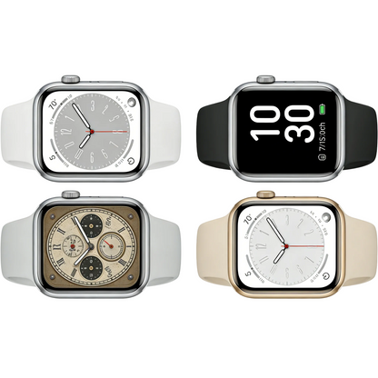 YT001 Apple Smart Watch 4-Pack Collection: White/Black/Grey/Gold Cases with Silicone Bands