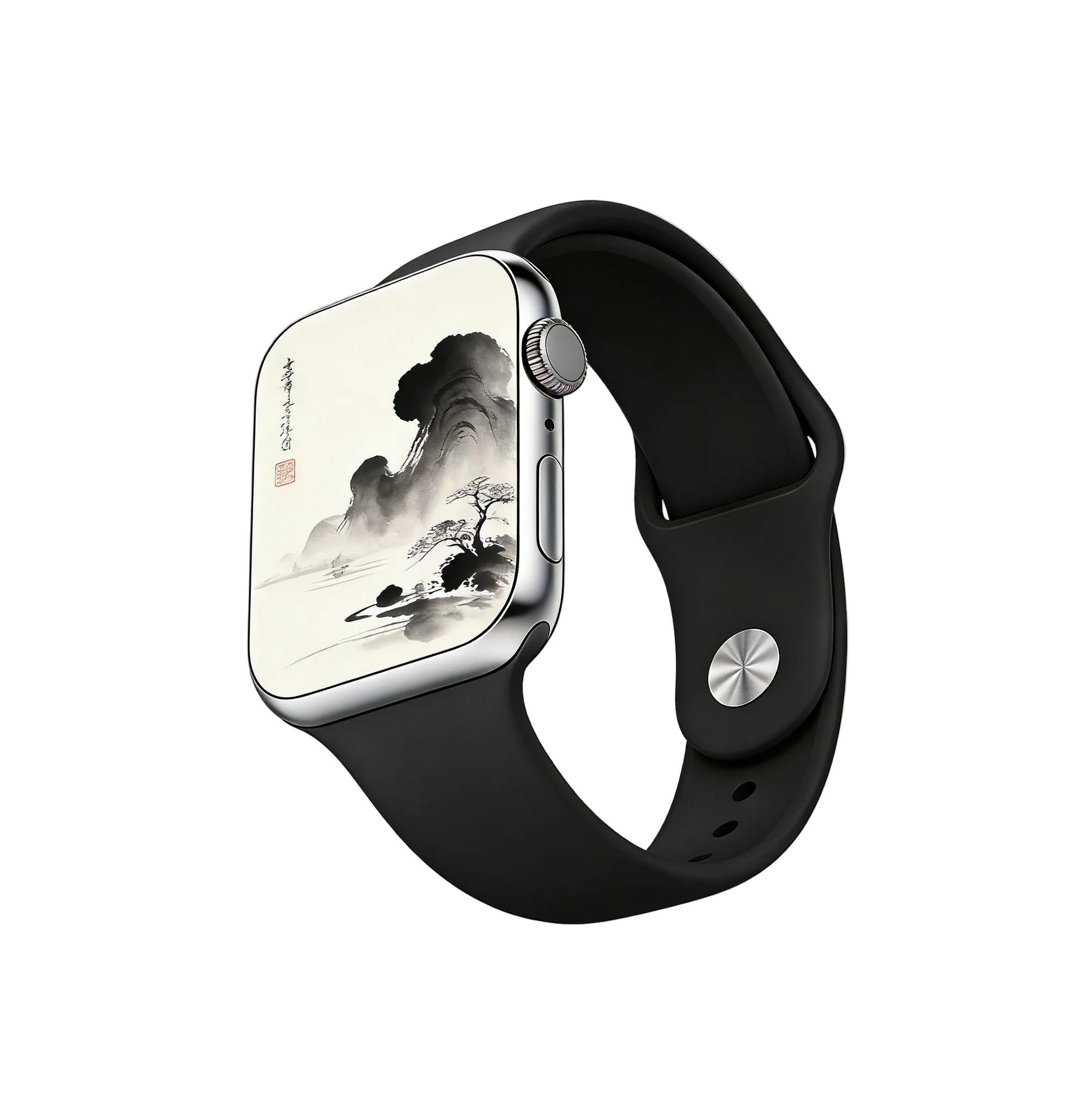 YT001 Apple-Style Smart Watch, Black Band, Fitness Tracker with Traditional Chinese Art Display
