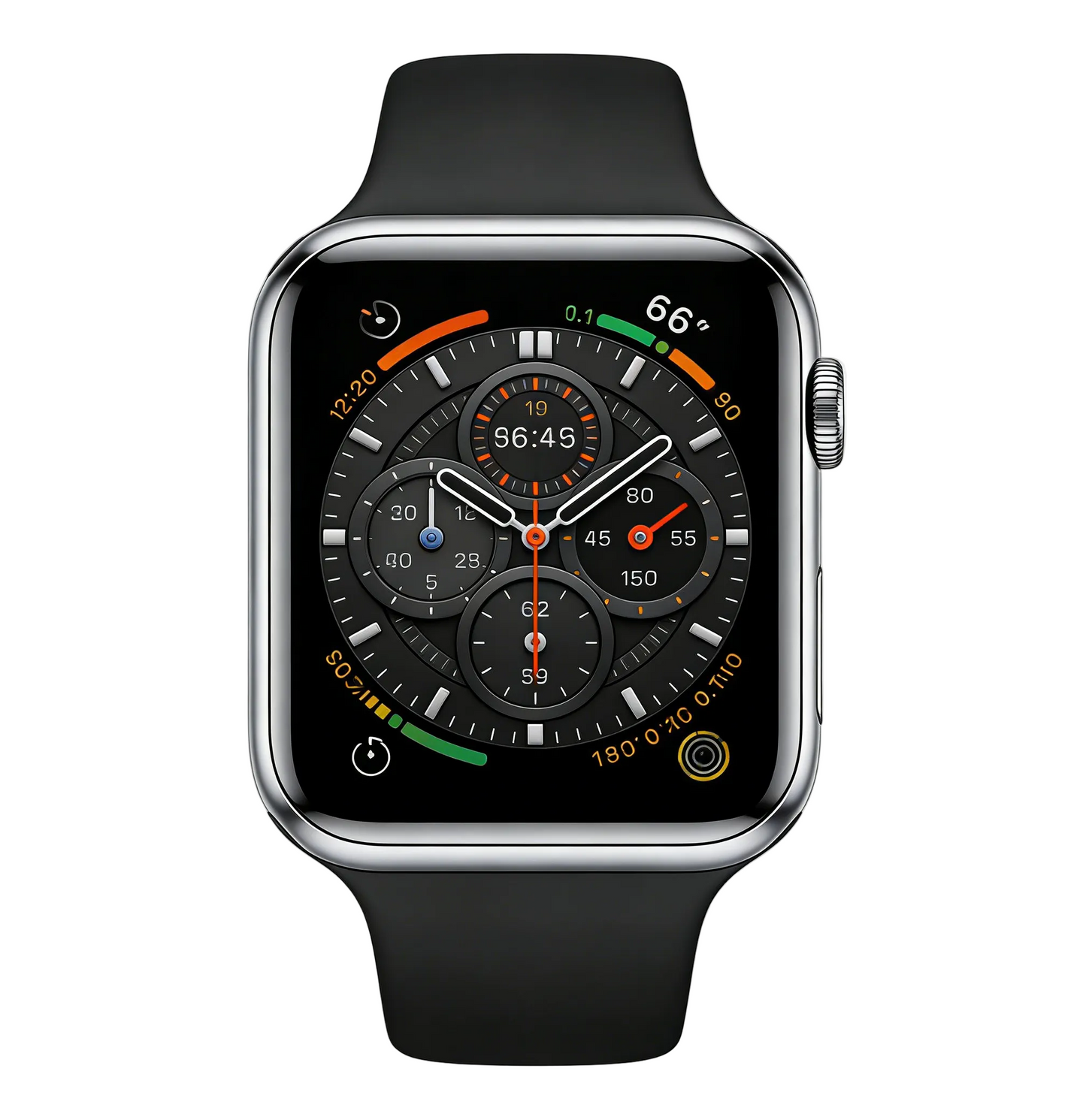 YT001 Apple-Style Smart Watch, Black Band, IP67 Waterproof Fitness Smartwatch with Chronograph Display
