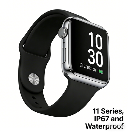 YT001 11 Series Apple-Style Smart Watch, Black Band, IP67 Waterproof Wearable Tech