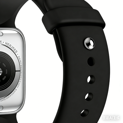 YT002 Mini Apple Smart Watch, Black Silicone Band Close-Up Back View, Fitness Tracker Watch Band Detail