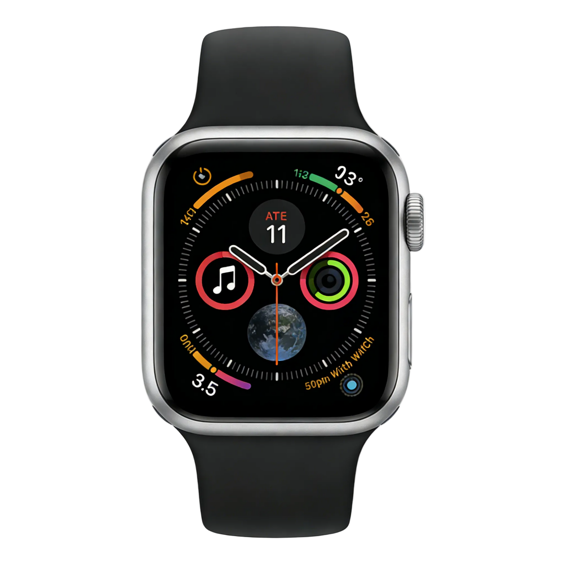 YT002 Mini Apple Smart Watch, Silver Case with Black Silicone Band, Activity Tracker Watch Face, Fitness Smartwatch