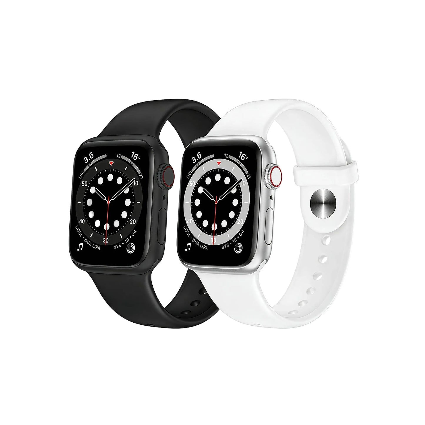 YT002 Mini Apple-Style Smart Watch - Black & Silver Silicone Band, IP67 Waterproof Fitness Tracker with 10 Sports Modes, Heart Rate & Blood Pressure Monitor - White Background
