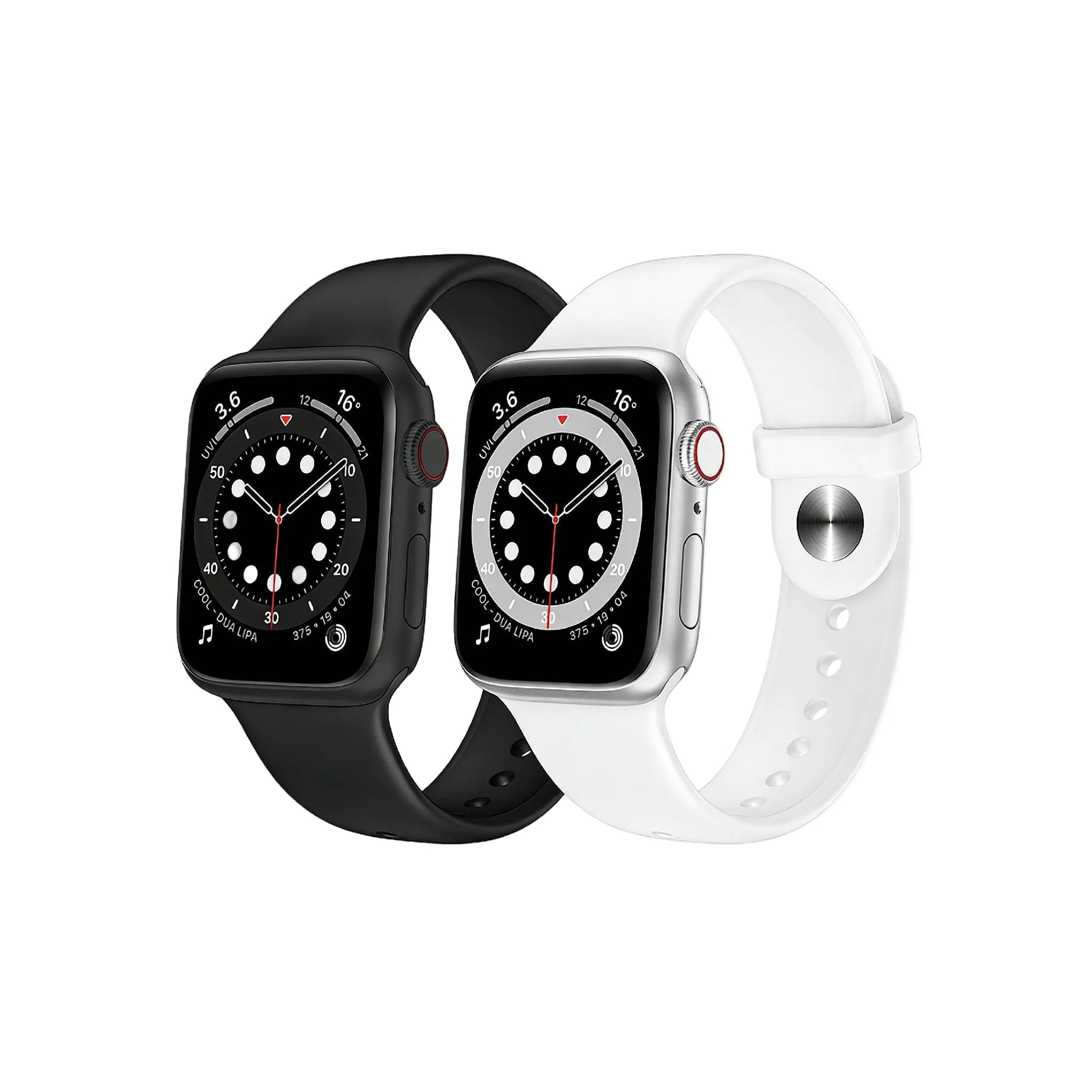 YT002 Mini Apple-Style Smart Watch - Black & Silver Silicone Band, IP67 Waterproof Fitness Tracker with 10 Sports Modes, Heart Rate & Blood Pressure Monitor - White Background