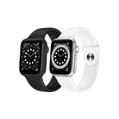 YT002 Mini Apple-Style Smart Watch - Black & Silver Silicone Band, IP67 Waterproof Fitness Tracker with 10 Sports Modes, Heart Rate & Blood Pressure Monitor - White Background