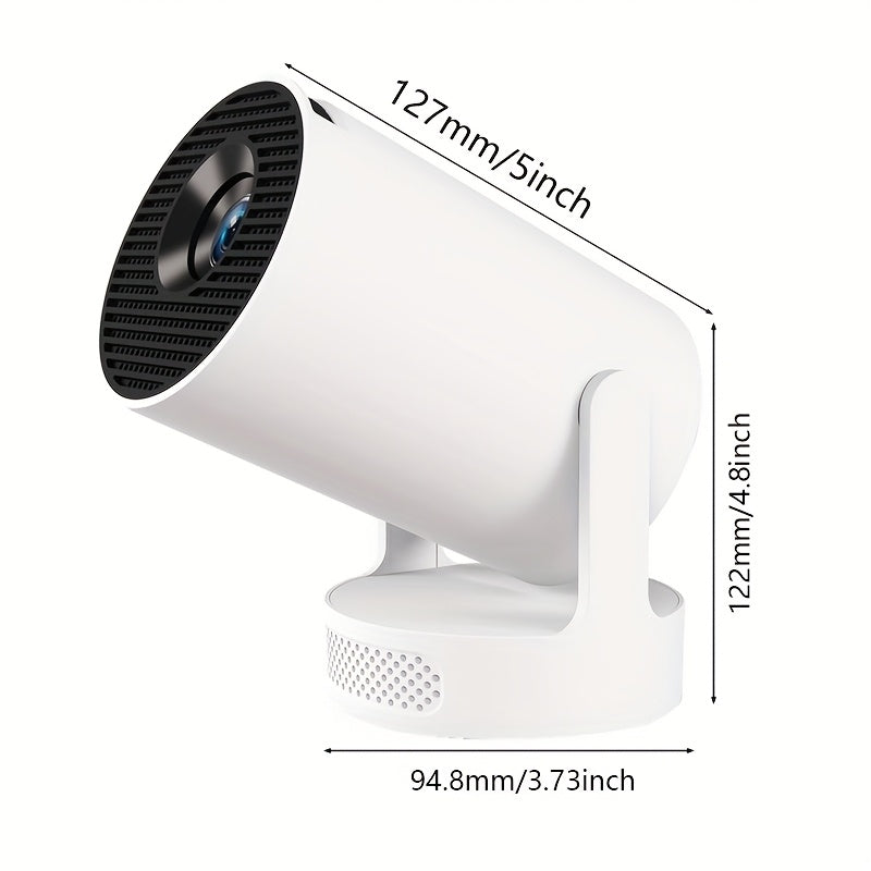 HY300 Ultra portable mini projector dimensions: 127mm length, 122mm height, 94.8mm base diameter, compact size for travel and small spaces